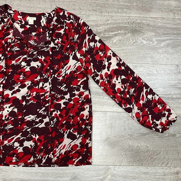 NWOT J. Crew Dark Poppy Printed Tie Neck Long Sleeve Blouse S - Picture 7 of 16